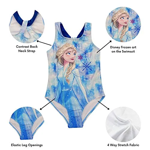 Disney Frozen Elsa Little Girls One Piece Bathing Suit Blue/White 5-6