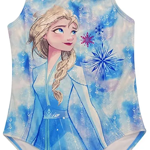 Disney Frozen Elsa Little Girls One Piece Bathing Suit Blue/White 5-6