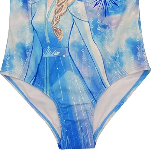 Disney Frozen Elsa Little Girls One Piece Bathing Suit Blue/White 5-6