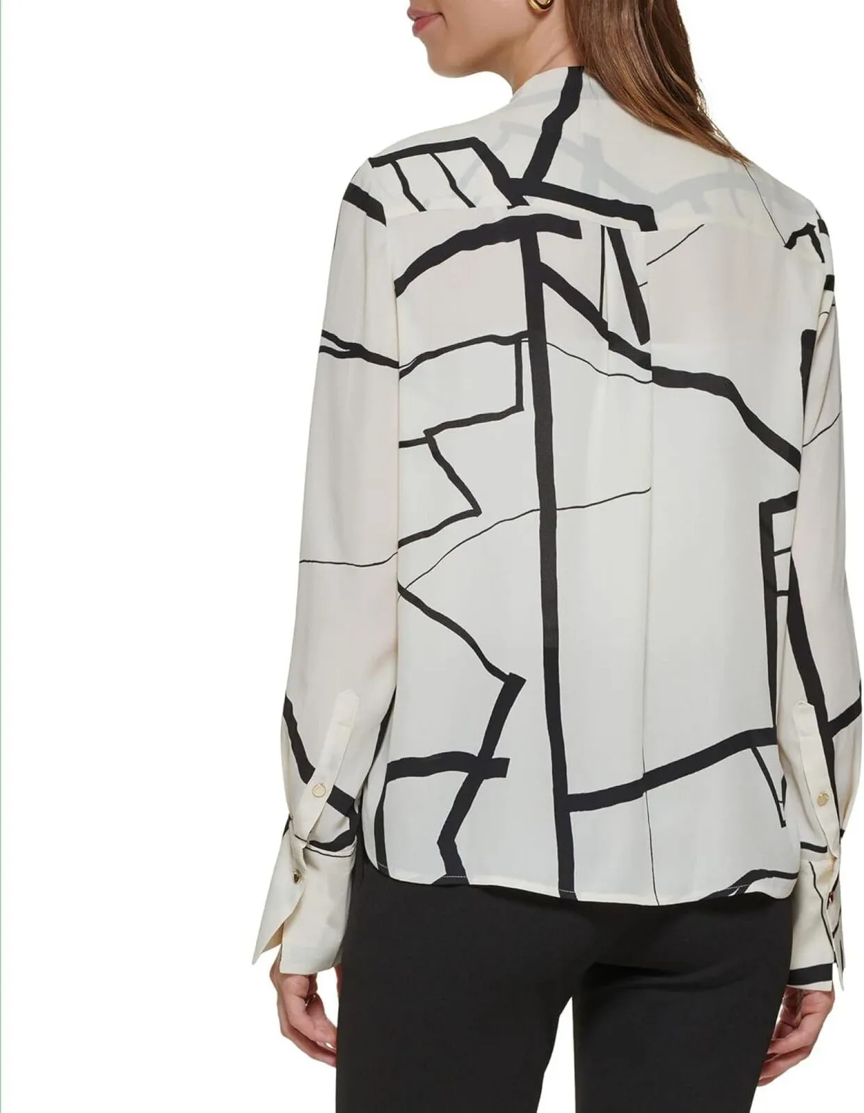 DKNY Womens Long Sleeve Pearl Trim Blouse UI2TYI48 Eggnog / Black XL