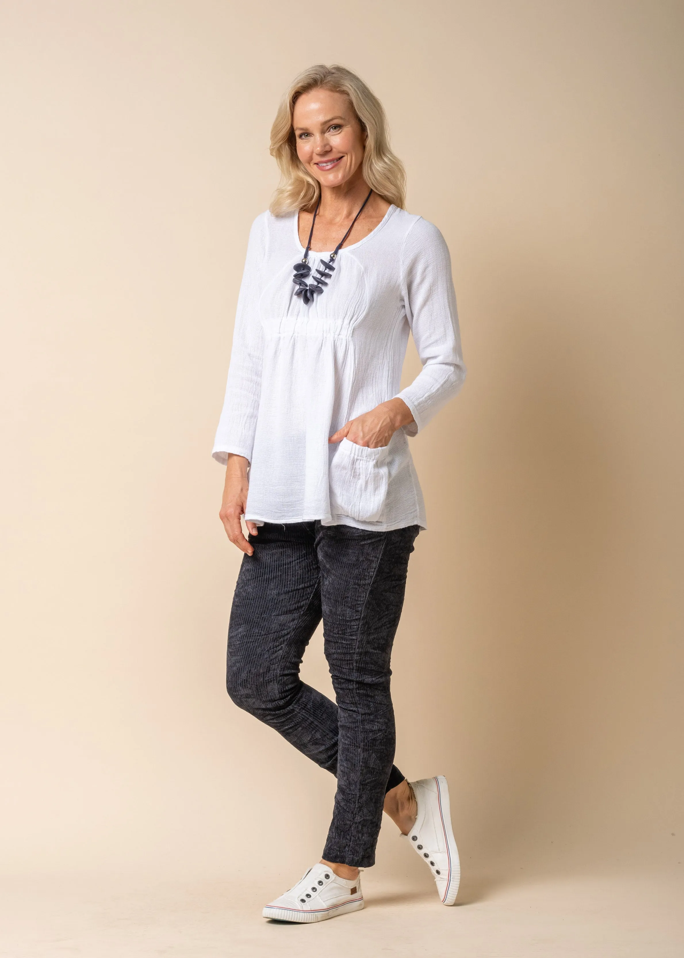 Dorie Linen Blend Top in White