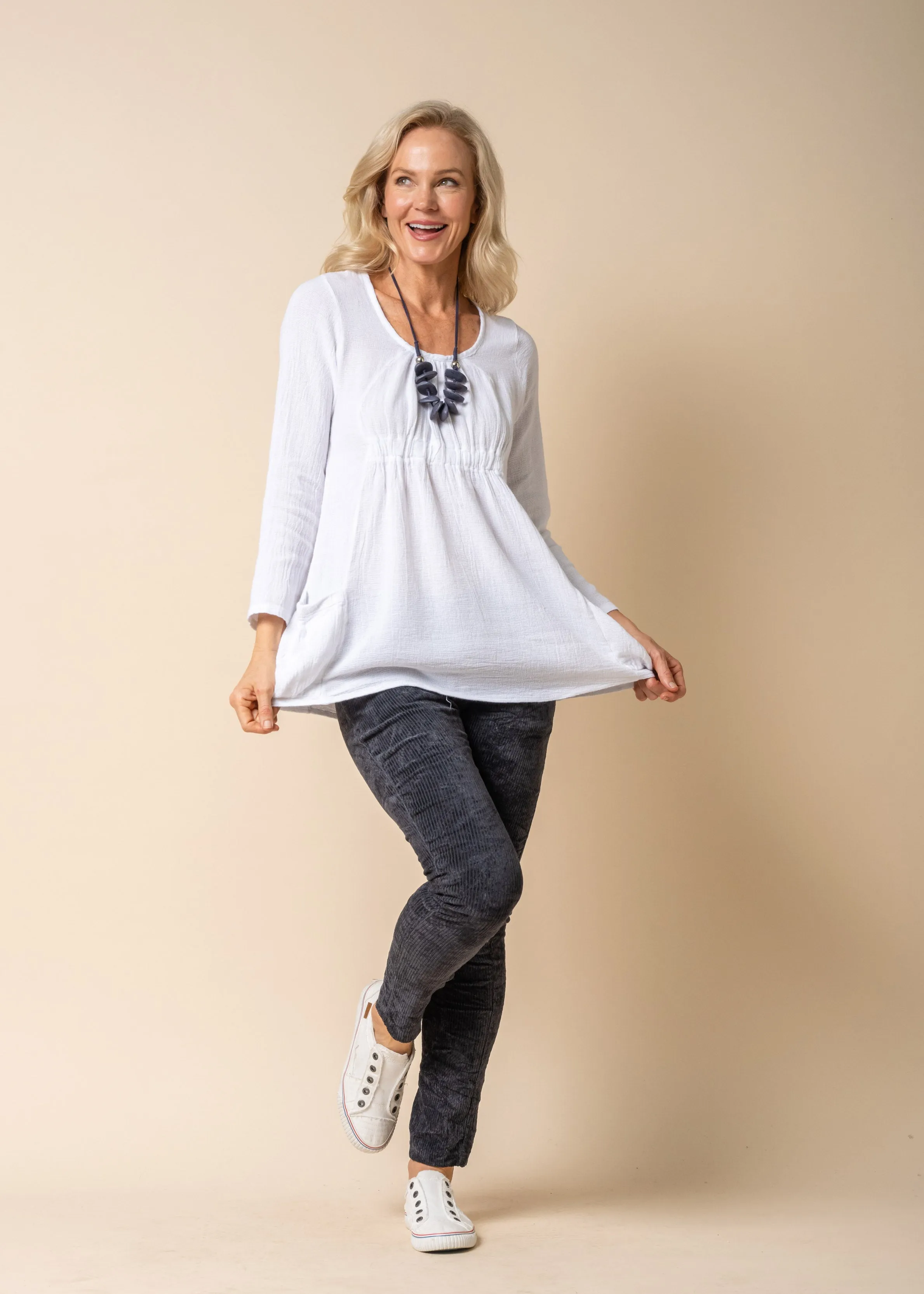 Dorie Linen Blend Top in White
