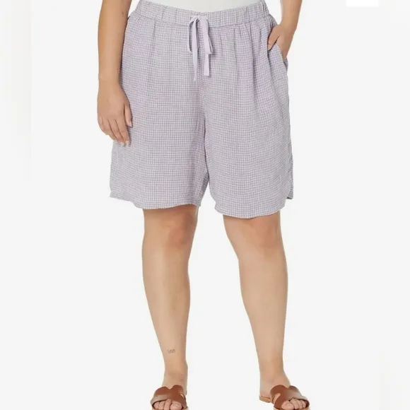 Eileen Fisher Drawstring Mid Thigh Shorts In Puckered Organic Linen Size 3X New