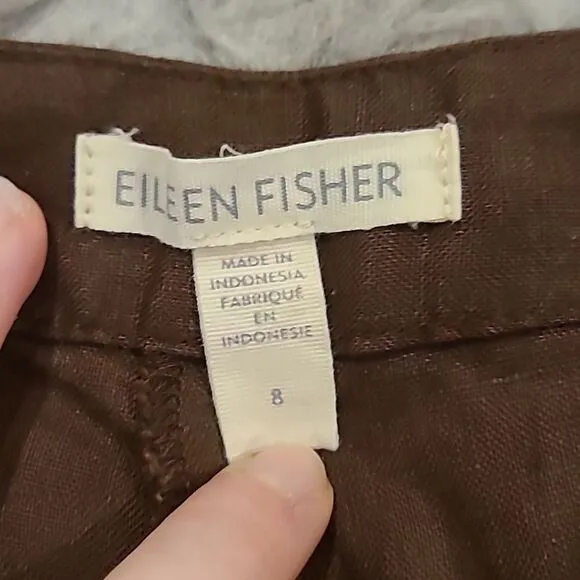 Eileen Fisher organic linen brown shorts womens size 8