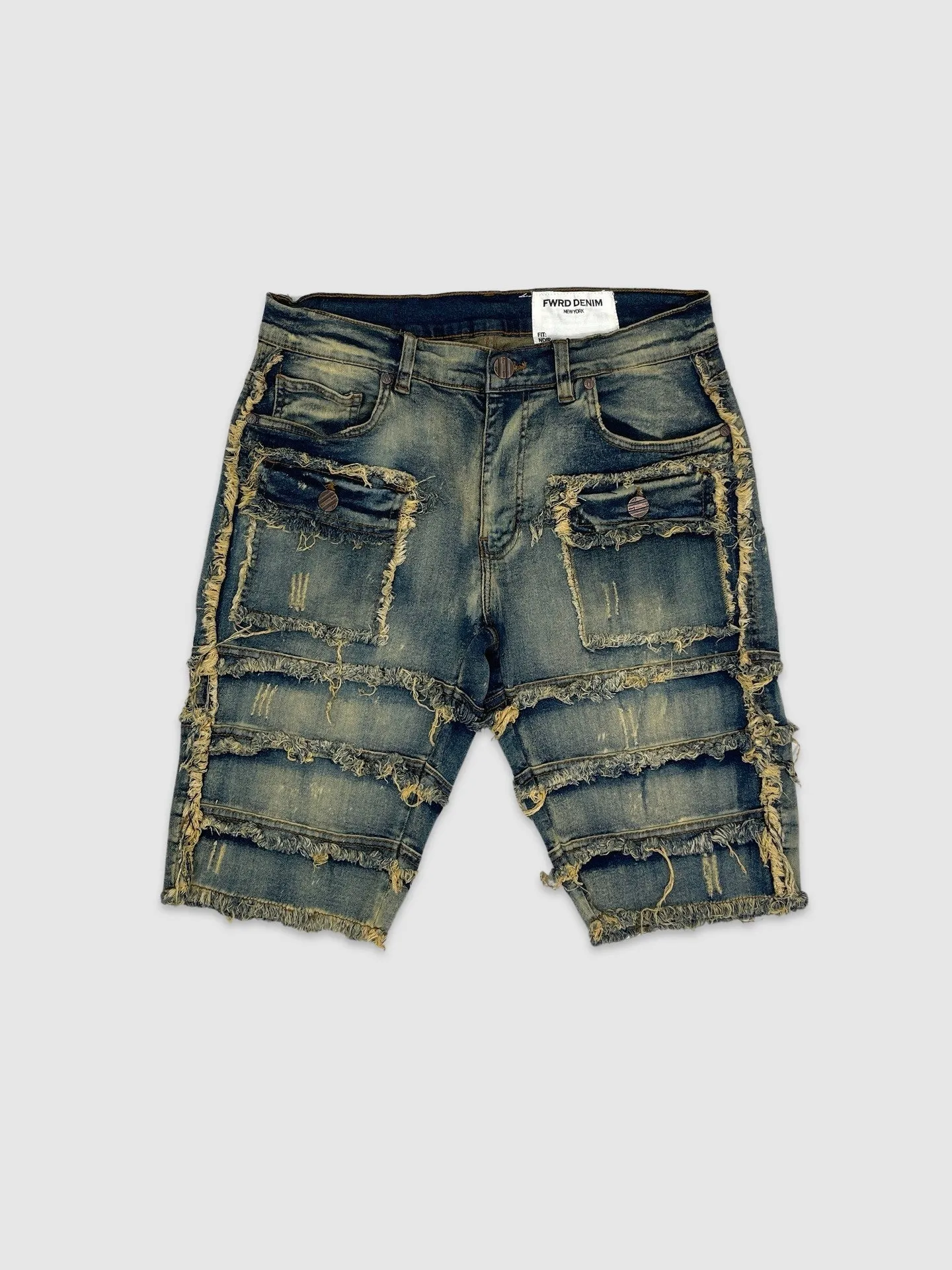 EVO-22934-Patchwork Denim Shorts