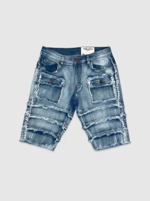 EVO-22934-Patchwork Denim Shorts