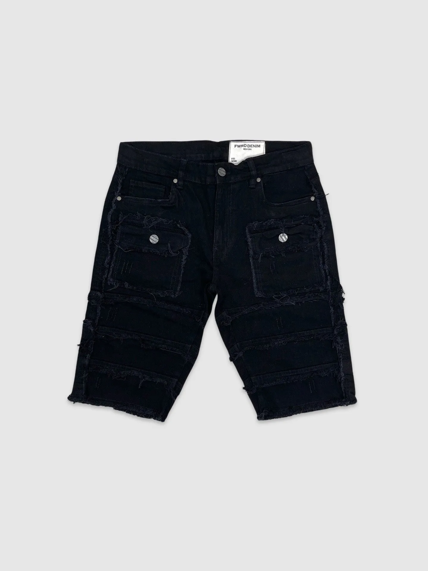 EVO-22934-Patchwork Denim Shorts