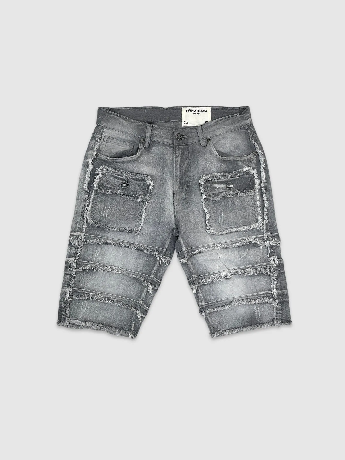 EVO-22934-Patchwork Denim Shorts