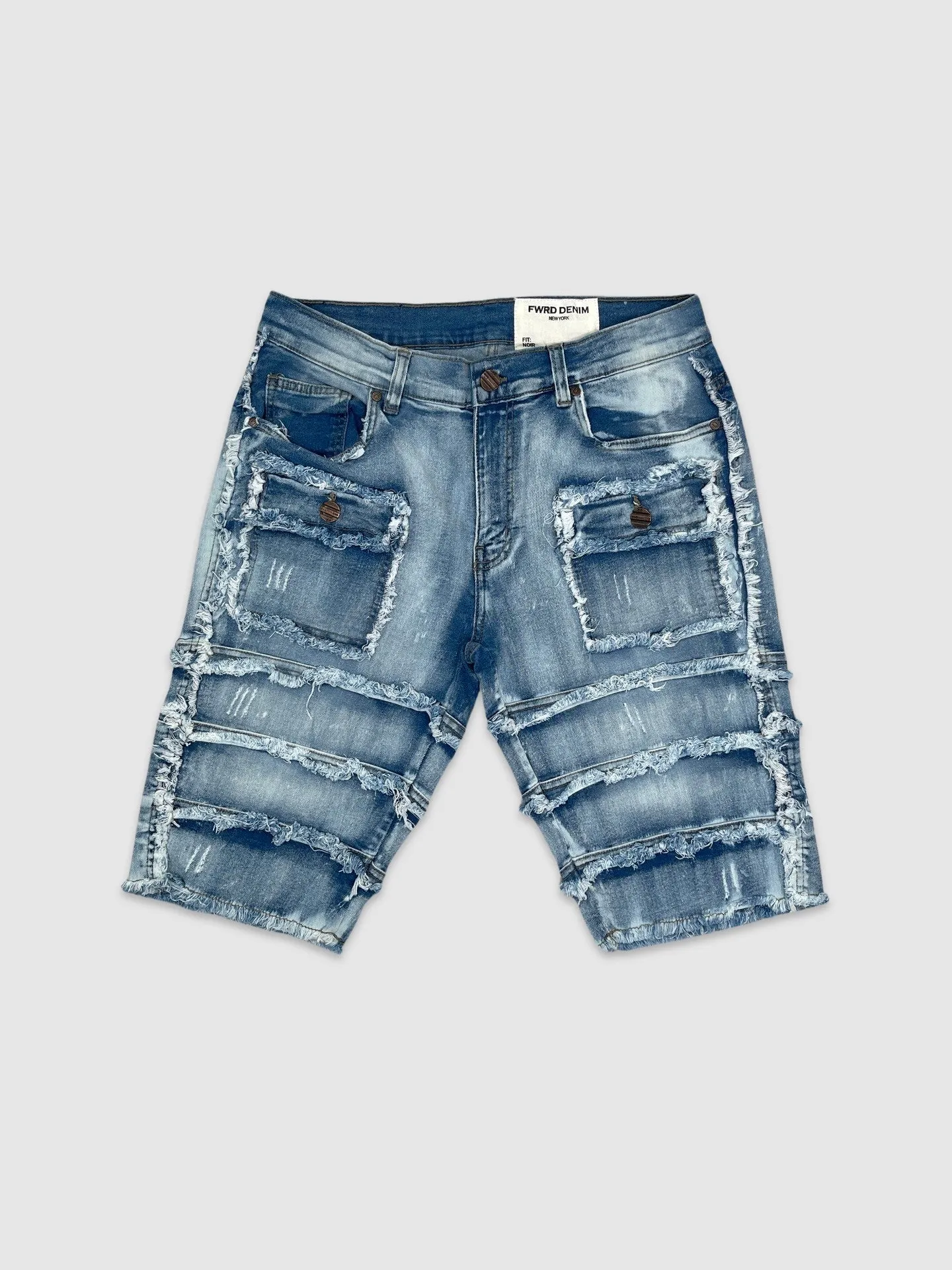 EVO-22934-Patchwork Denim Shorts