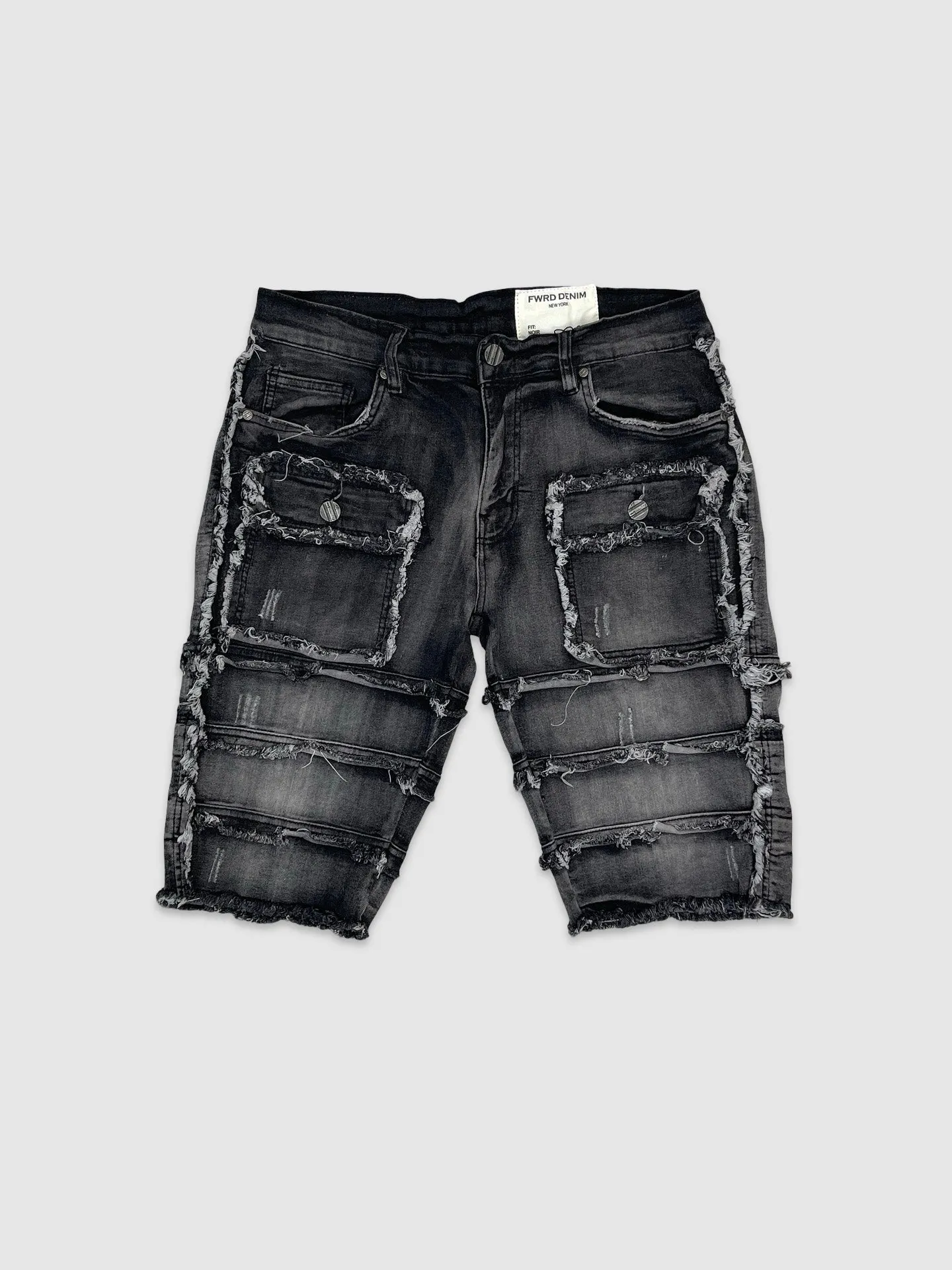 EVO-22934-Patchwork Denim Shorts