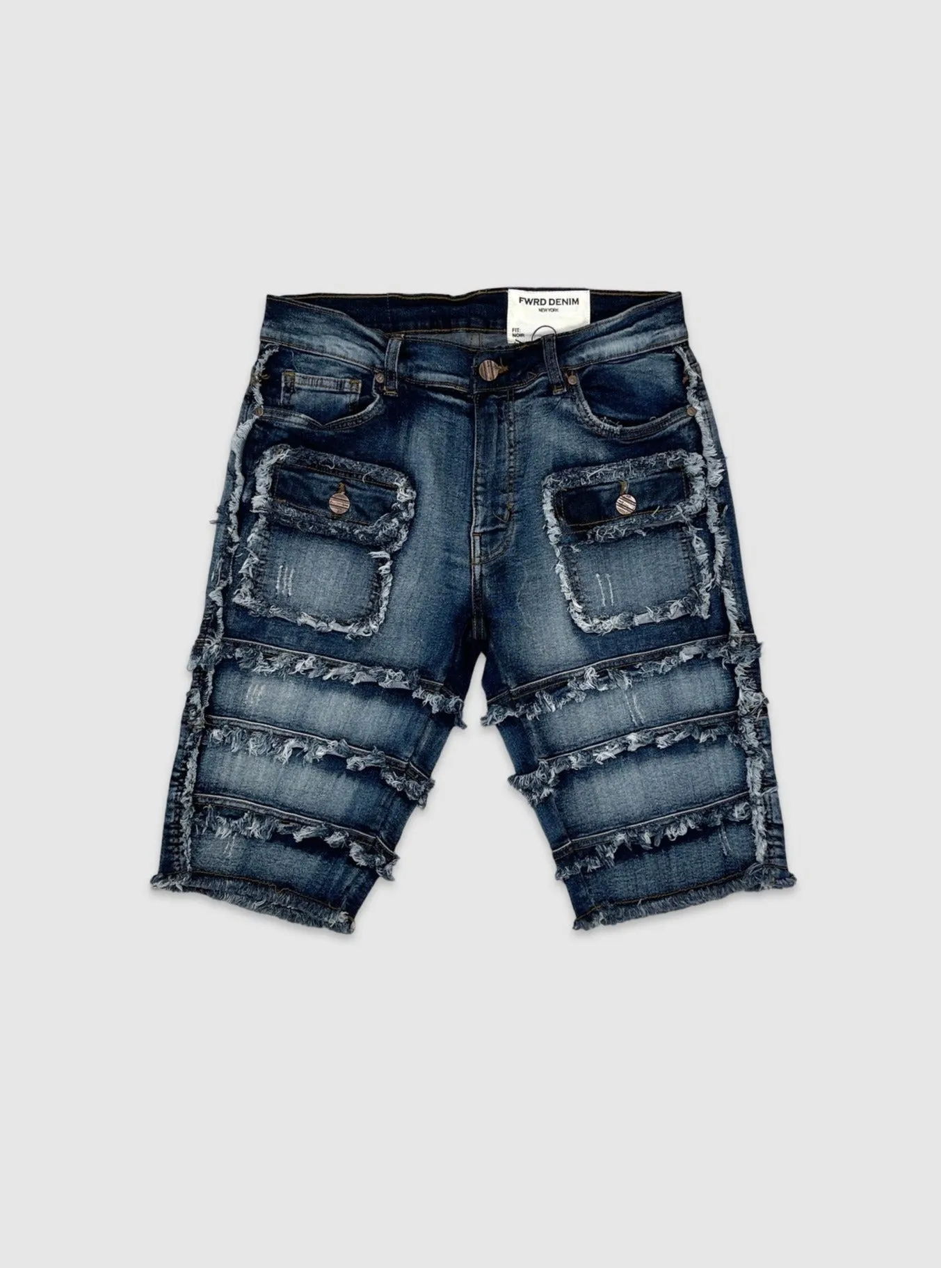 EVO-22934-Patchwork Denim Shorts