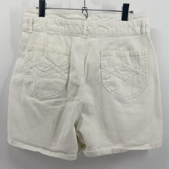 Faherty Women’s Rikki White Denim Cotton High Waist Pleated Shorts Large
