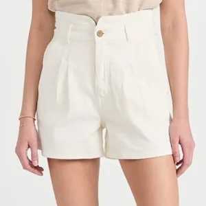 Faherty Women’s Rikki White Denim Cotton High Waist Pleated Shorts Large