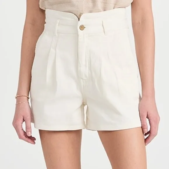 Faherty Women’s Rikki White Denim Cotton High Waist Pleated Shorts Large