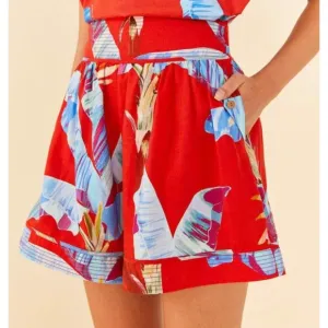 FARM RIO Sweet Jungle Floral Palm Linen Blend High Waisted Shorts NWOT Size M