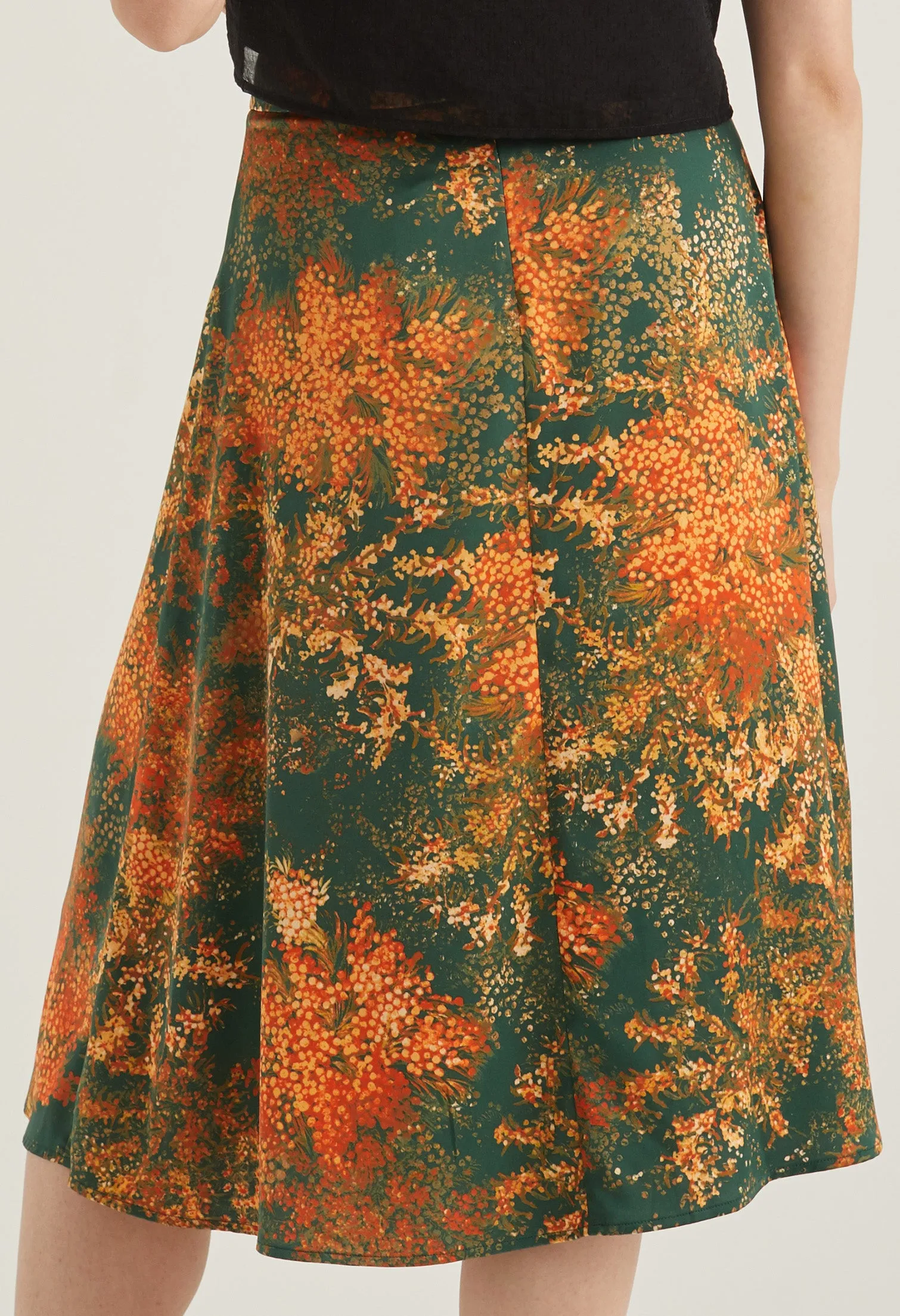 Faux Wrap Floral Burst Midi Skirt