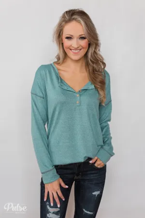 Feeling Fine 5-Button Long Sleeve Top - Mint