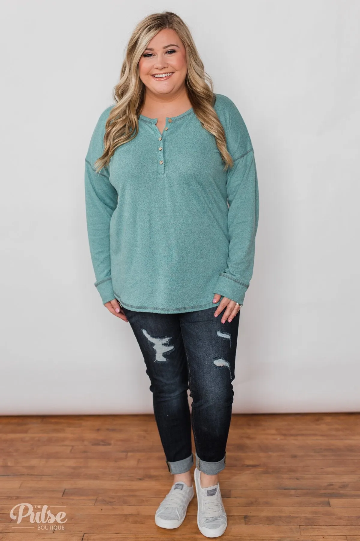 Feeling Fine 5-Button Long Sleeve Top - Mint