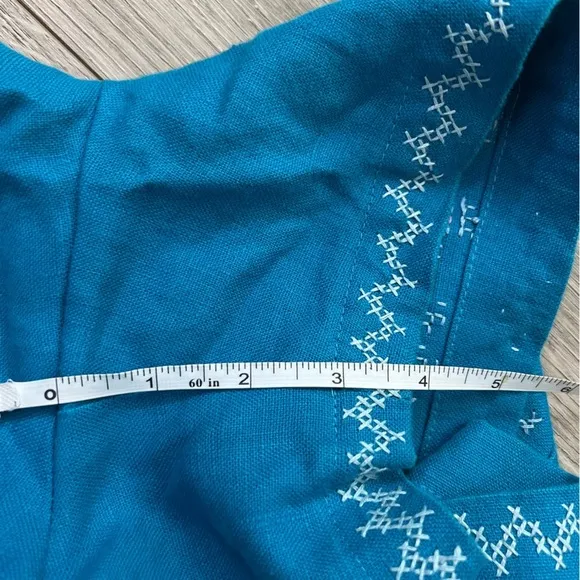 Filip   Inna Hand Embroidered Linen Boho Shorts | Teal Blue | XS