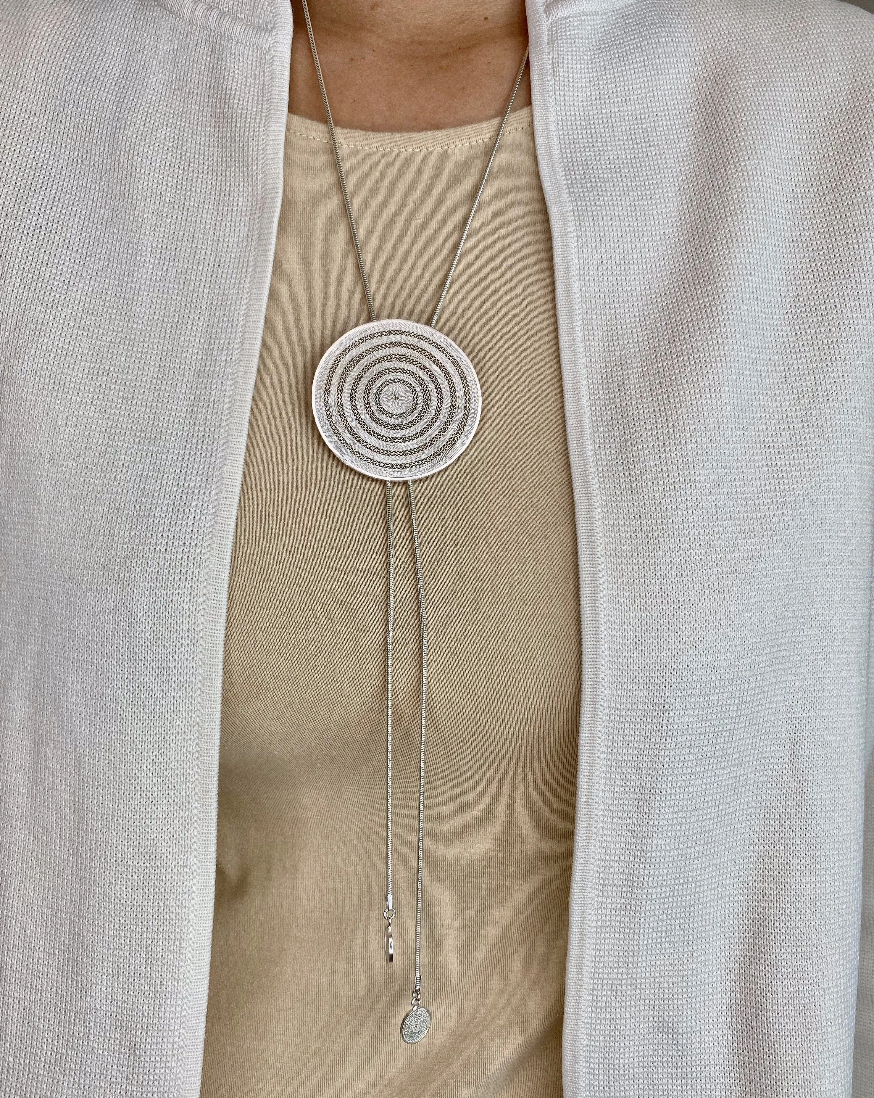 FIONA SILVER BOLO LONG NECKLACE FILIGREE