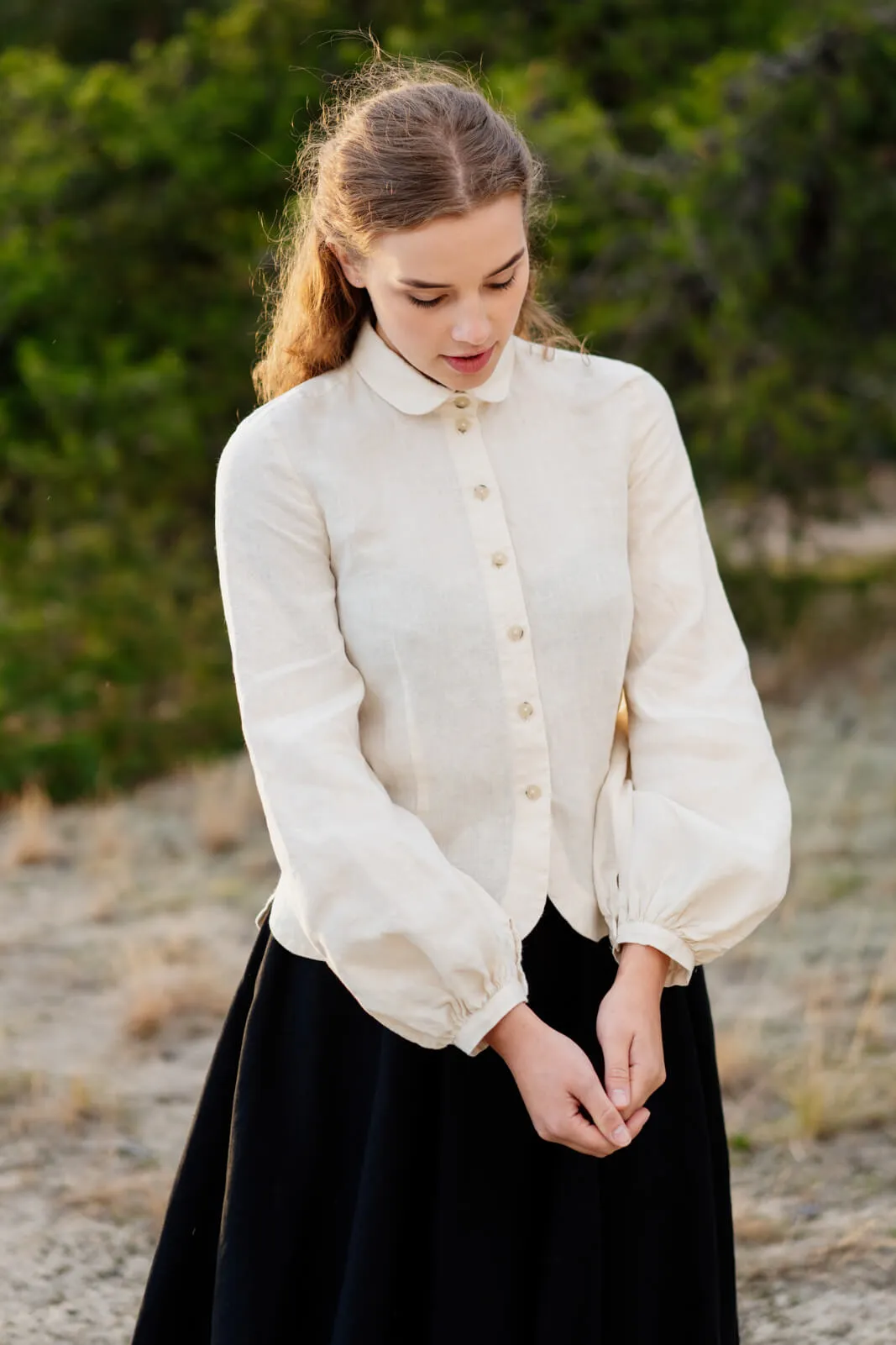 Fitted Sophie Shirt, Long Sleeve, Hemp, Milky White