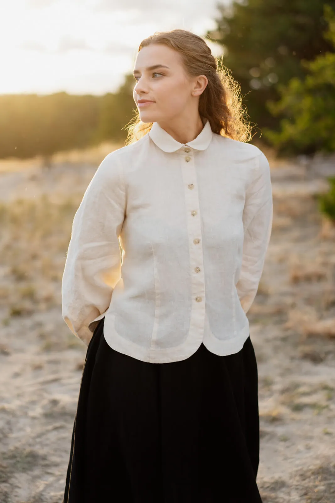 Fitted Sophie Shirt, Long Sleeve, Hemp, Milky White