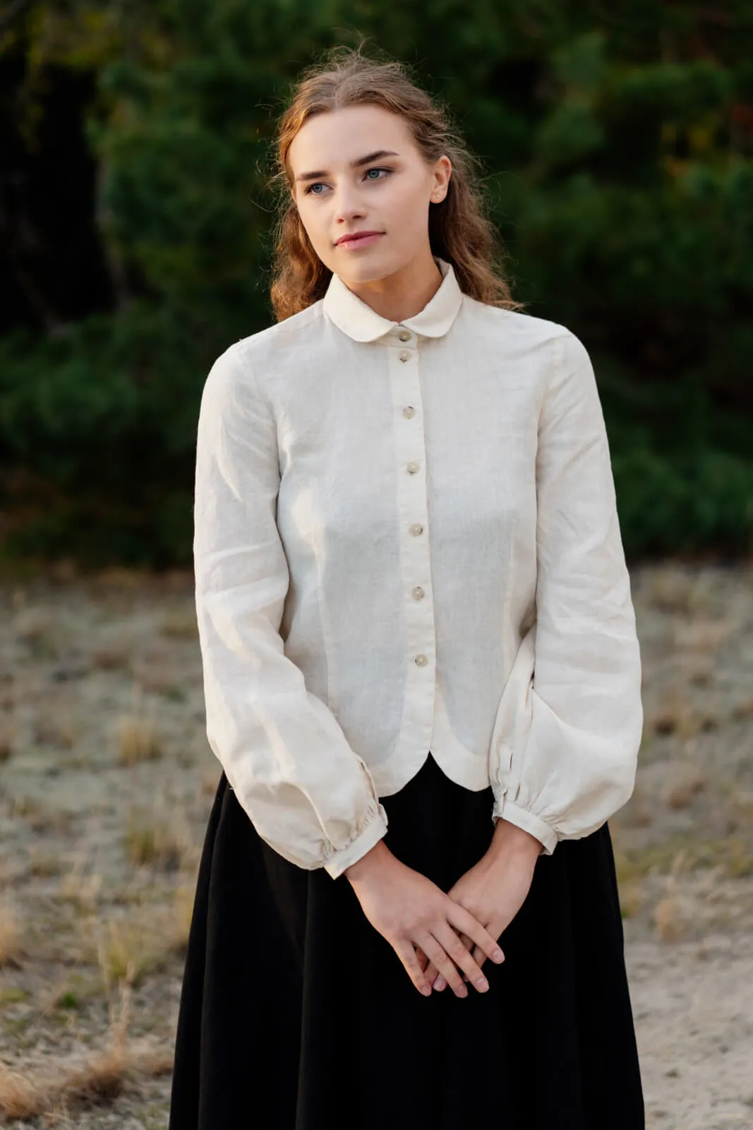 Fitted Sophie Shirt, Long Sleeve, Hemp, Milky White
