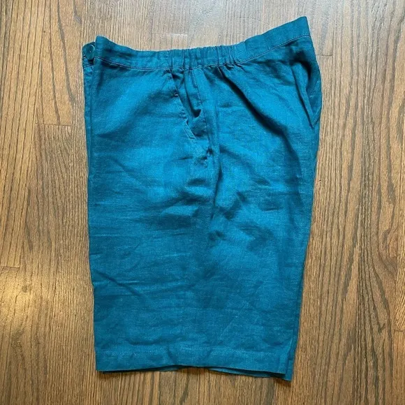 FLAX 100% Linen Sun Shorts Teal Small