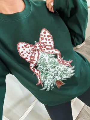 Floral Evergreen Faux Glitter Christmas Tree Unisex Crewneck Sweatshirt