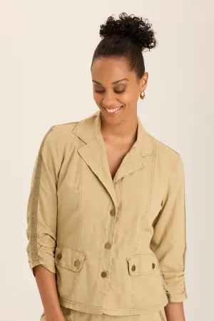 Folksy Linen/Stretch 4-Pocket Shirred Blazer