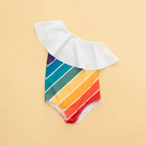 Forever Summer Rainbow One Shoulder Ruffle Swimsuit