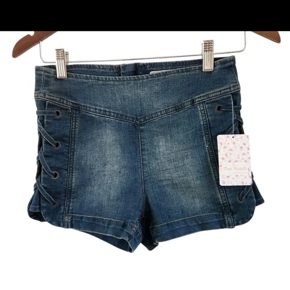 Free People Moody Blue Denim Jean Lace Up Side Shorts Womens Size 26 New NWT