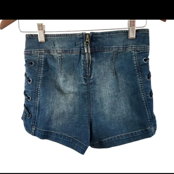 Free People Moody Blue Denim Jean Lace Up Side Shorts Womens Size 26 New NWT