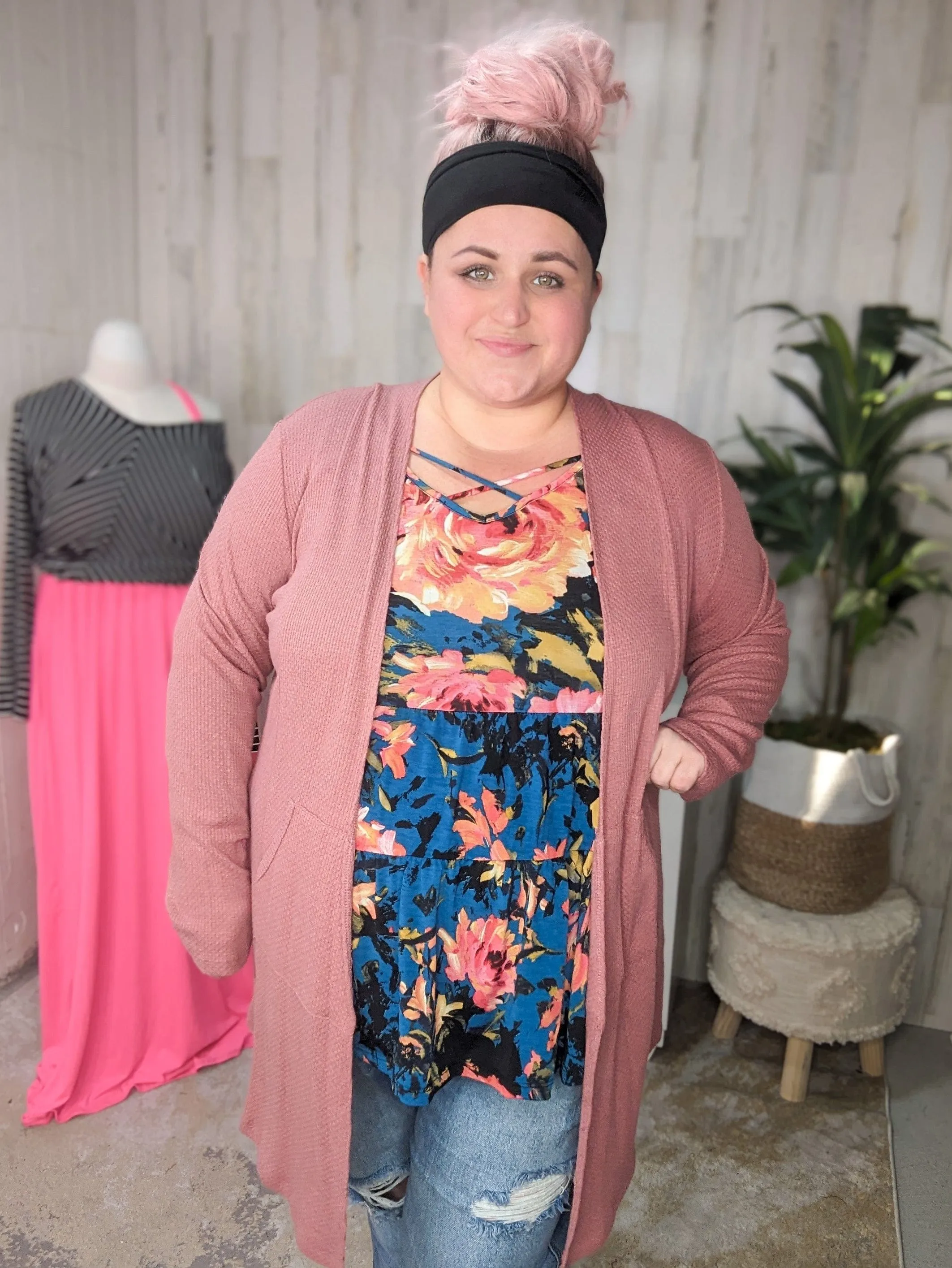Frenchie Open Cardigan in Dark Tea Rose