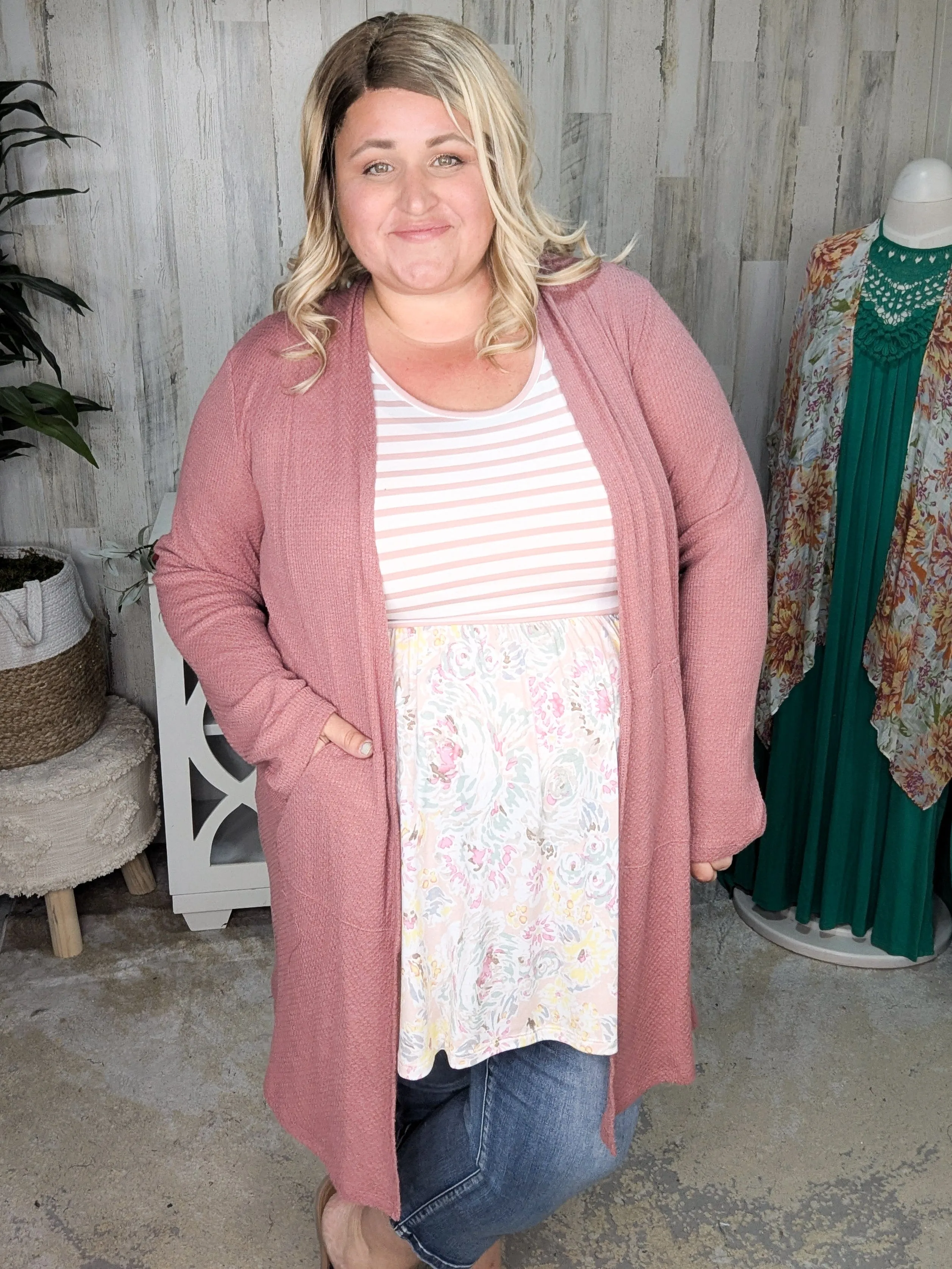Frenchie Open Cardigan in Dark Tea Rose