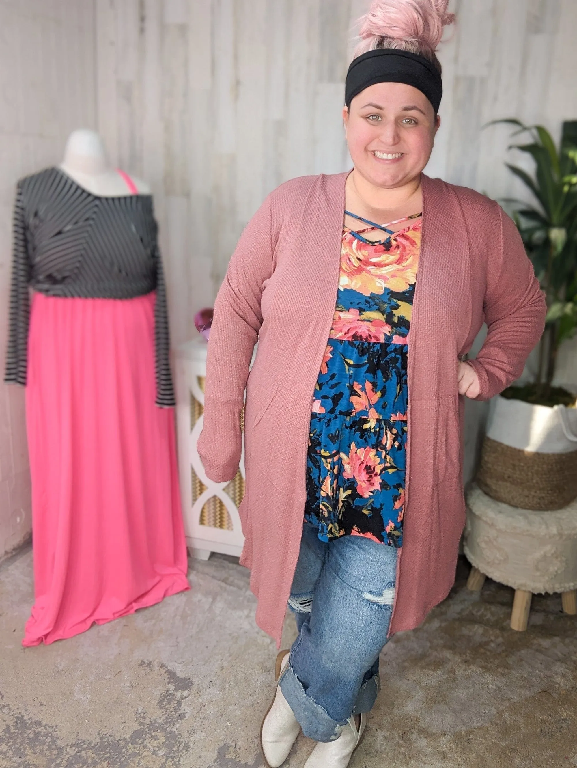 Frenchie Open Cardigan in Dark Tea Rose