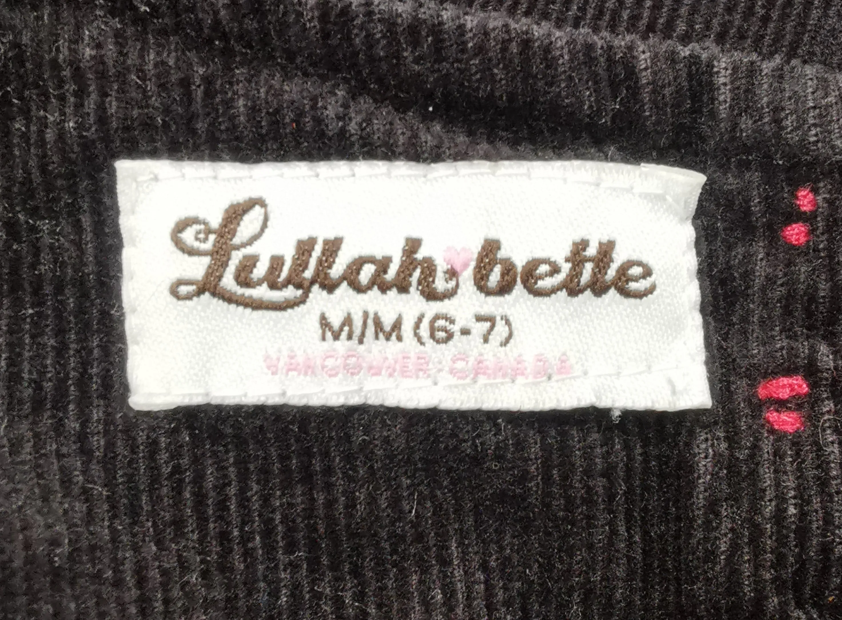 GIRL SIZE MEDIUM (6/7 YEARS) - LULLAH BETTE, Soft Black Corduroy Dress EUC B37