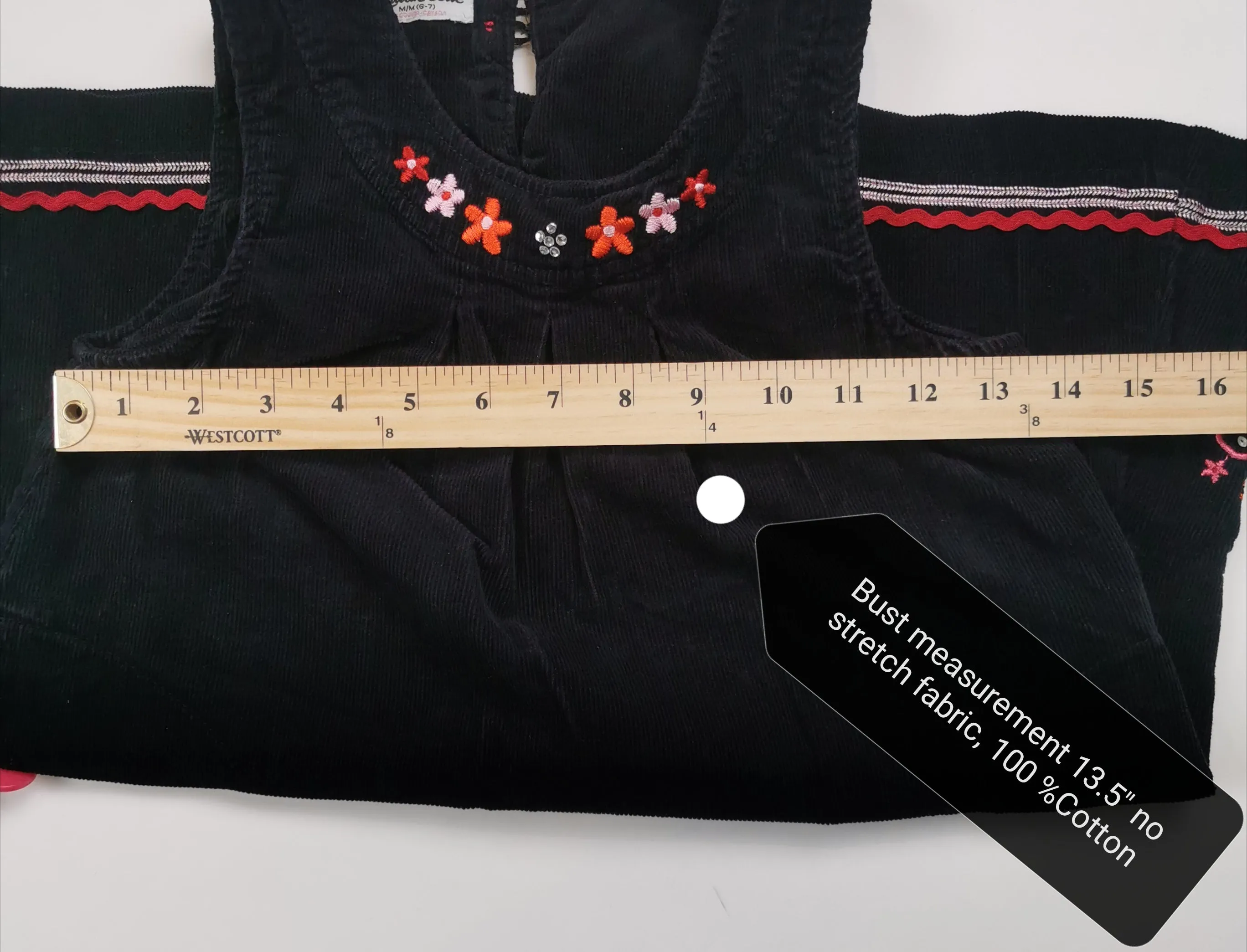 GIRL SIZE MEDIUM (6/7 YEARS) - LULLAH BETTE, Soft Black Corduroy Dress EUC B37