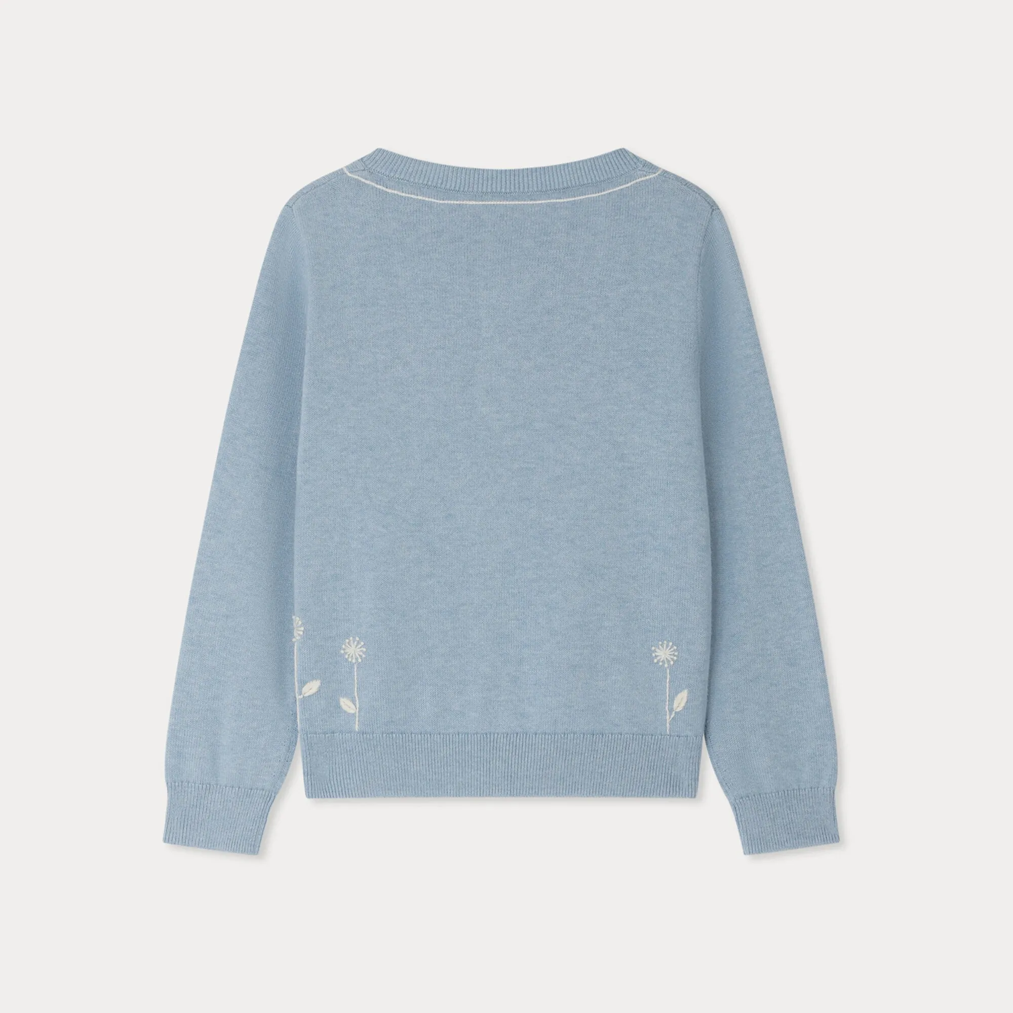 Girls Blue Dandelion Embroidered Cotton Cardigan