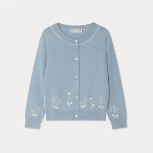 Girls Blue Dandelion Embroidered Cotton Cardigan