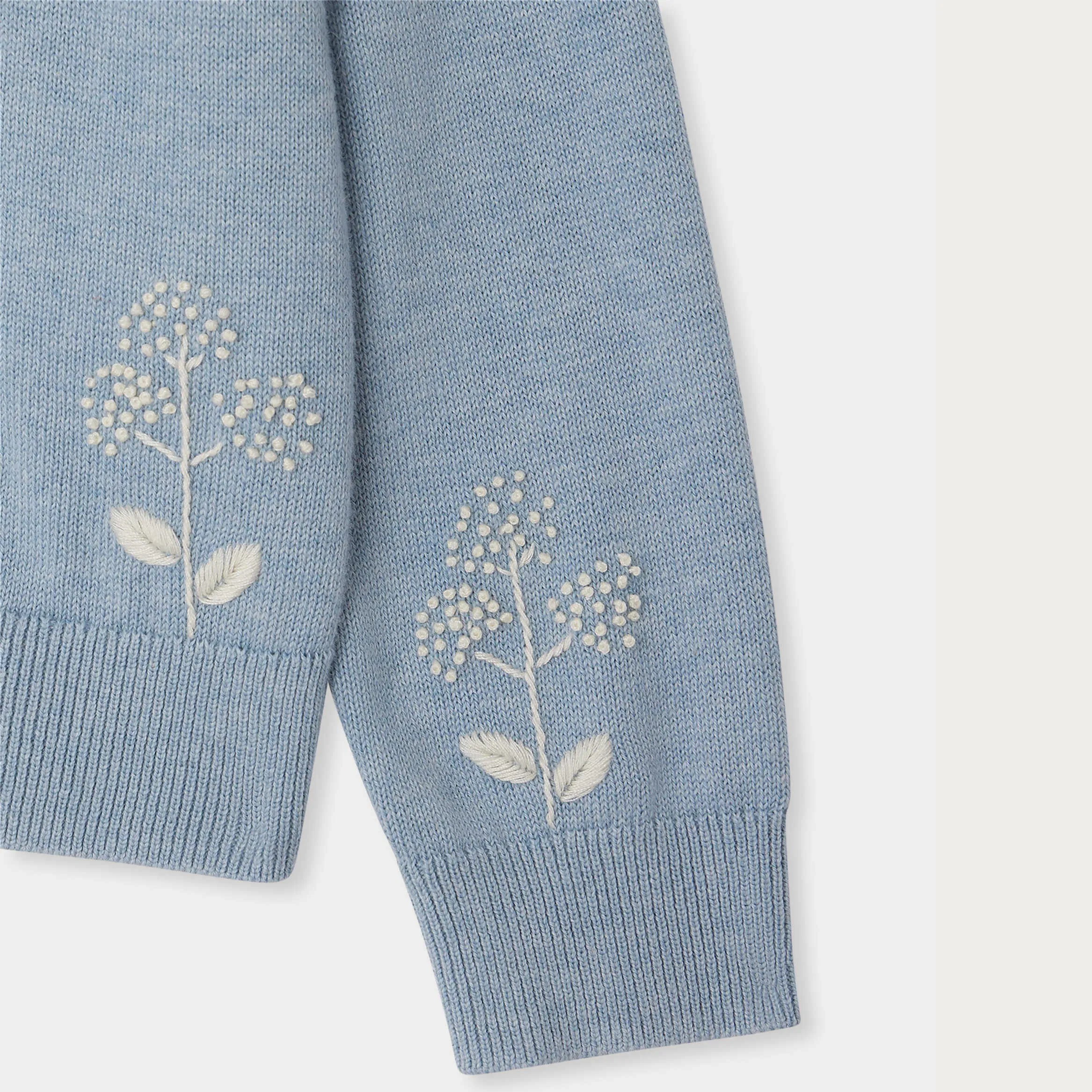 Girls Blue Dandelion Embroidered Cotton Cardigan