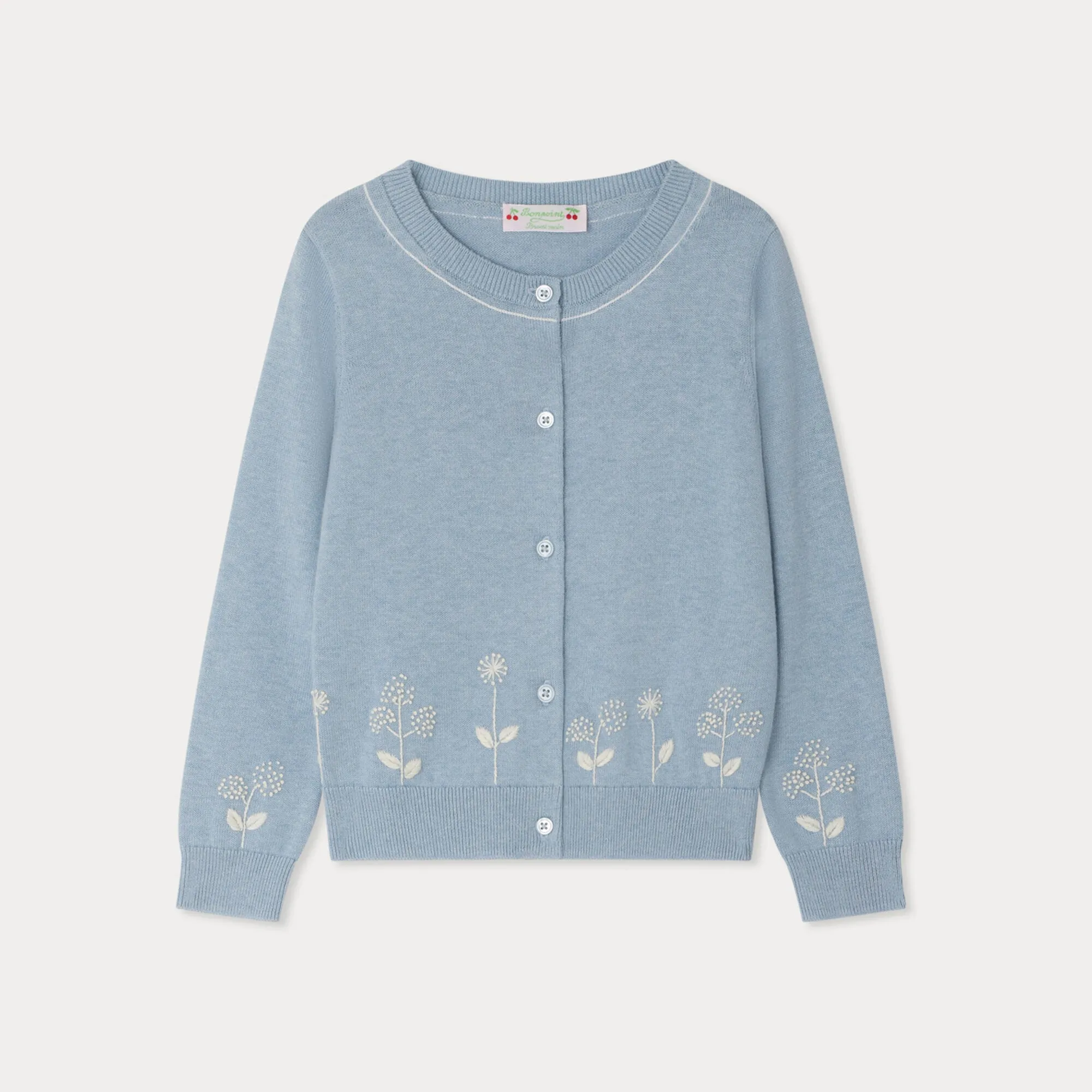 Girls Blue Dandelion Embroidered Cotton Cardigan
