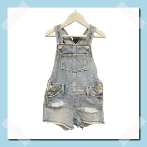 GIRLS EX STORE RIP DENIM SHORT DUNGAREES (style G7) Pack of 12