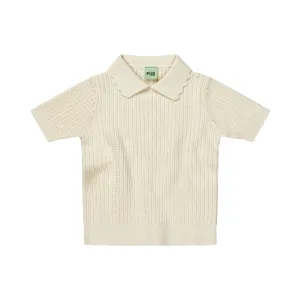 Girls Ivory Cotton Knit T-Shirt