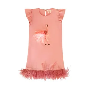 Girls Pink Flamingo T-Shirt Dress