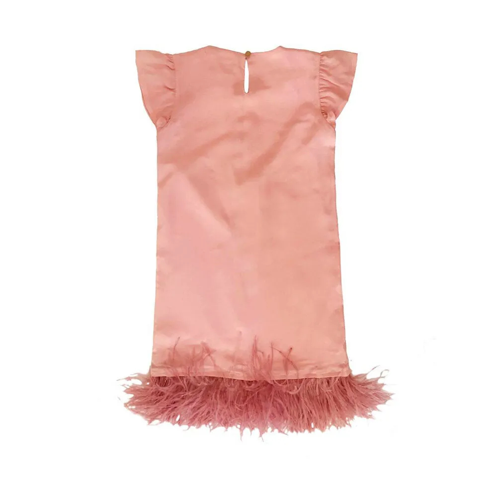 Girls Pink Flamingo T-Shirt Dress