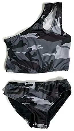 Girl's Two Piece One Shoulder Bathing Suit