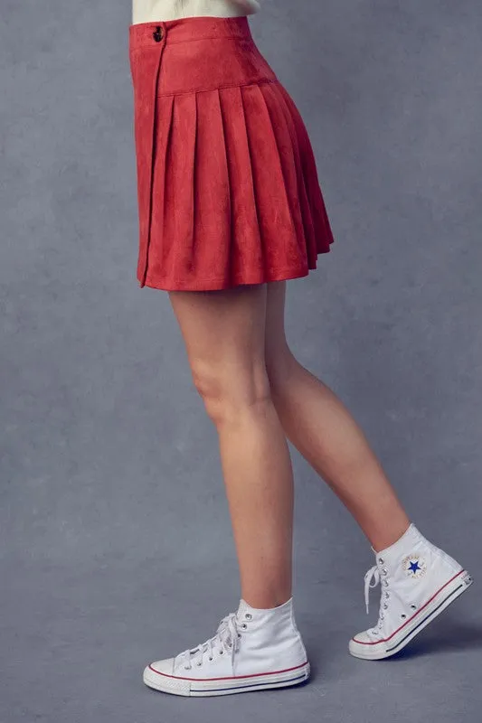 Goji Berry Suede Wrap Mini Skirt