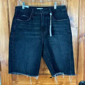 Good American 90s Bermuda Black Denim Jean Shorts Cutoff Frayed Hem 2/26 NWT