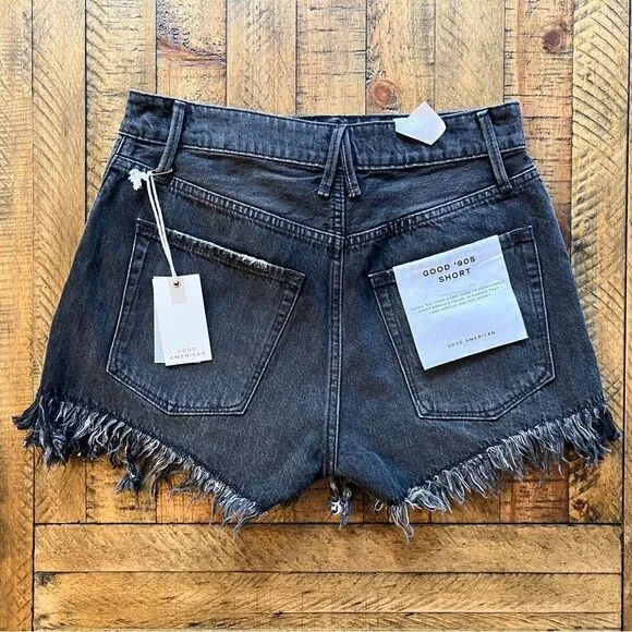 GOOD AMERICAN Good '90s High Waist Fray Hem Denim Shorts